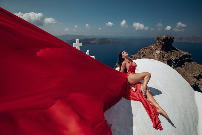 1-Hour Private Santorini Flying Dress Photoshoot - Oia brings the postcard views