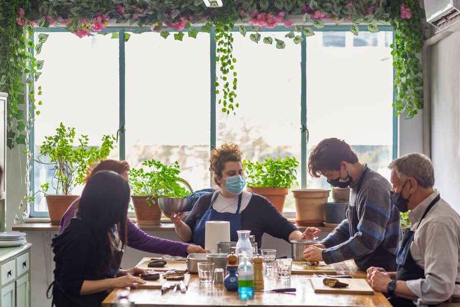 Athens: Food Market Visit and Cooking Class with Wine - The meal, wine, and social side