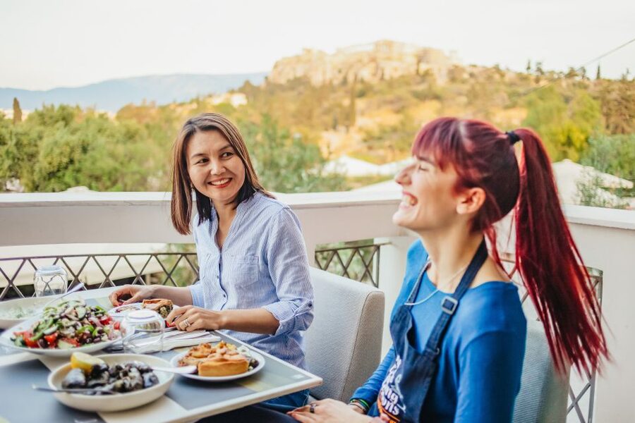 Athens: Greek Cuisine Cooking Class and 3-Course Dinner - The Acropolis view after cooking
