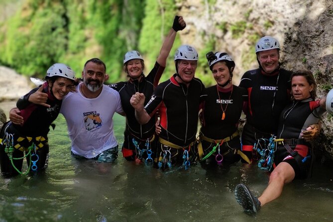 Canyoning in the water - Kourtaliotiko Gorge - Rappelling beside the waterfall