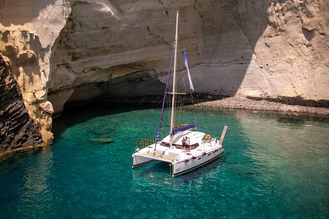 Catamaran Full-Day of Milos and Poliegos With Lunch & BBQ - Kalogries Beach offers the first clear-water stop