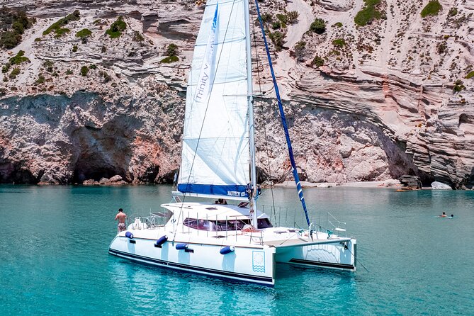 Catamaran Full-Day of Milos and Poliegos With Lunch & BBQ - Sykia Cave is a spectacular pass-by sight