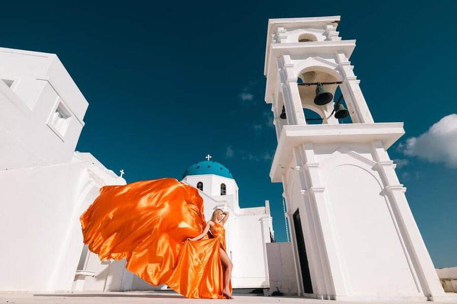 Flying dress Photoshoot in Santorini with Hotel Pickup - What the $141 price means