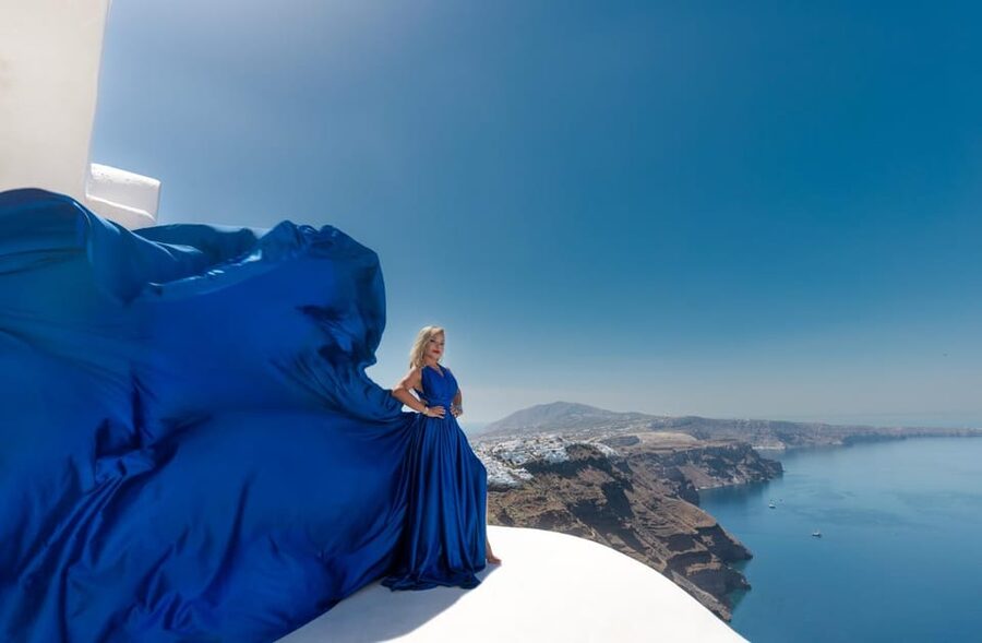 Flying dress Photoshoot in Santorini with Hotel Pickup - Timing, cancellation, and language