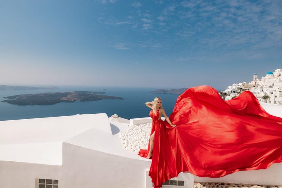 Flying dress Photoshoot in Santorini with Hotel Pickup - Should you book the Santorini flying dress session?