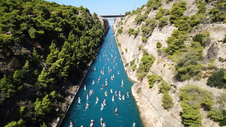 From Athens: Ancient Corinth Day Trip with Canal & VR Guide - Looking down into the Corinth Canal