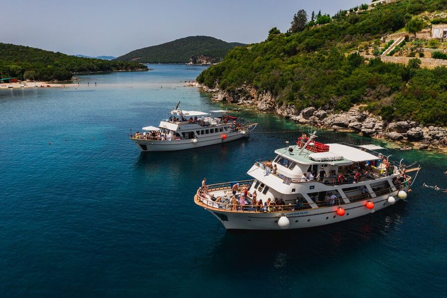 From Benitses/Lefkimmi: Blue Lagoon & Papanikolis Cruise - Pickup, ports, and timing