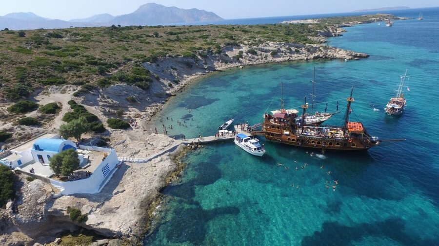 From Kos: 3-Island Pirate Cruise with Lunch and Waterslide - Pserimos gives you the first taste of island life