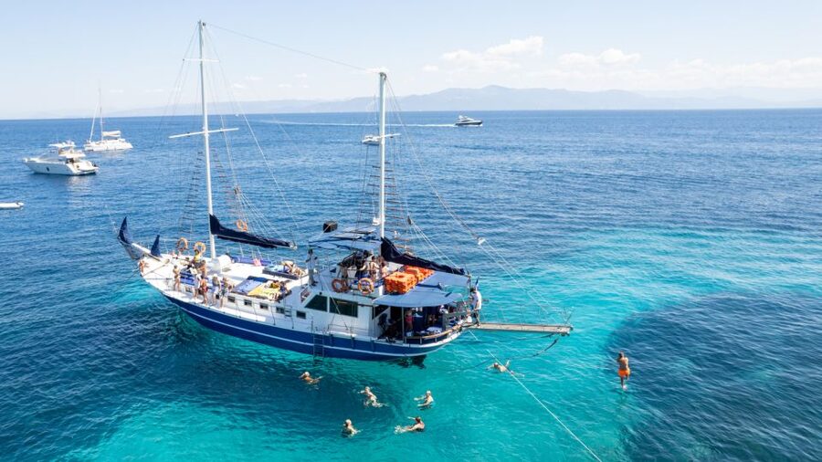 From Parga: Paxos and Antipaxos Cruise with Blue Caves - Swimming near the Blue Caves on western Paxos
