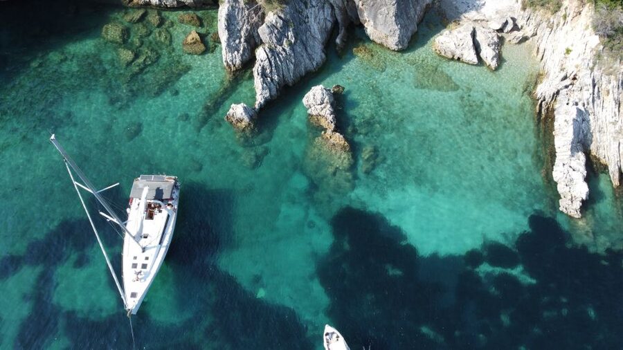 Gouvia: Corfu Island Sailing Trip with Snack and Soft Drinks - Barbati Beach: your first clear-water swim