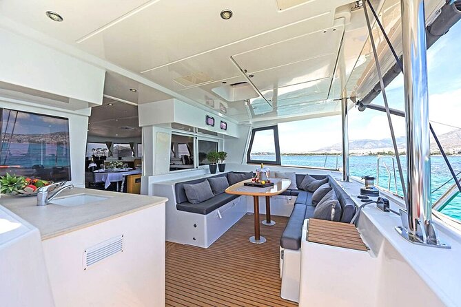 Mykonos Catamaran Premium Day-Sunset Tours 8-flavor Meal & Drinks - The Delos view, when the sea is calm