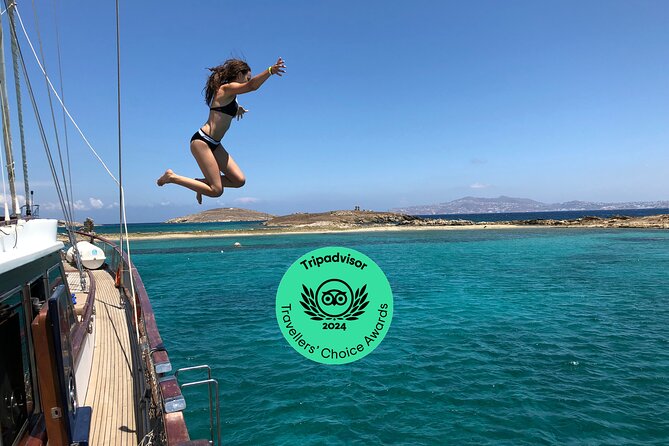 Mykonos Sail Cruise to Rhenia, Guided Tour of Delos, Lunch&Drinks - Rhenia swimming stop: clear water, no tender required