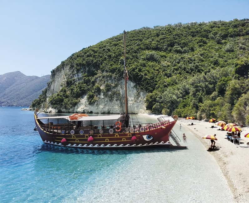 Nydri: Full-Day Wooden Boat Cruise with BBQ & Drinks - Swimming inside Papanikolis Cave