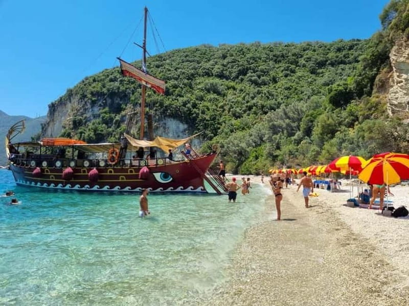 Nydri: Full-Day Wooden Boat Cruise with BBQ & Drinks - Passing Skorpios and the final swim