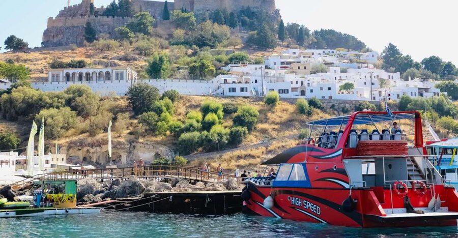 Rhodes: High Speed Boat Trip to Lindos - Mandraki Harbour to Lindos by open-air speedboat