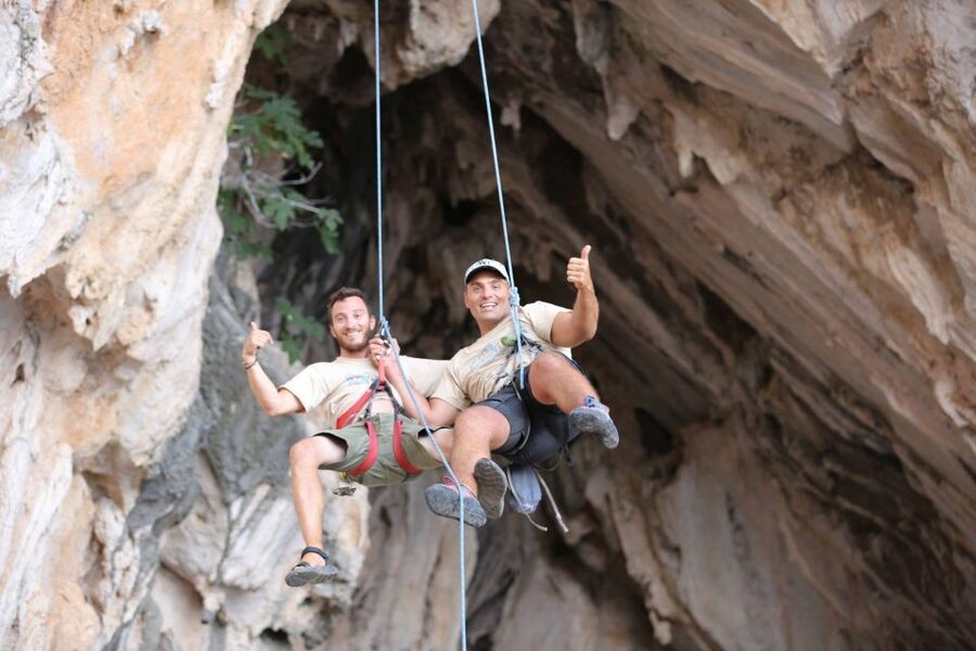 Rhodes: Ladiko Bay Rock Climbing and Rappelling Experience - A break with sandwich, fruit, and water