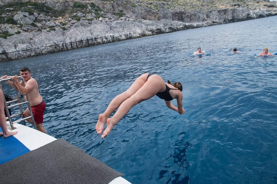 Rhodes: Lindos Cruise with 2 Swim Stops - Returning via Tsambika Blue Lagoon
