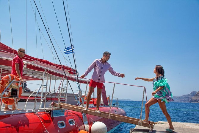Sailing Catamaran Cruise in Santorini with BBQ, Drinks and Transfer - How much value do you get for $95.53?