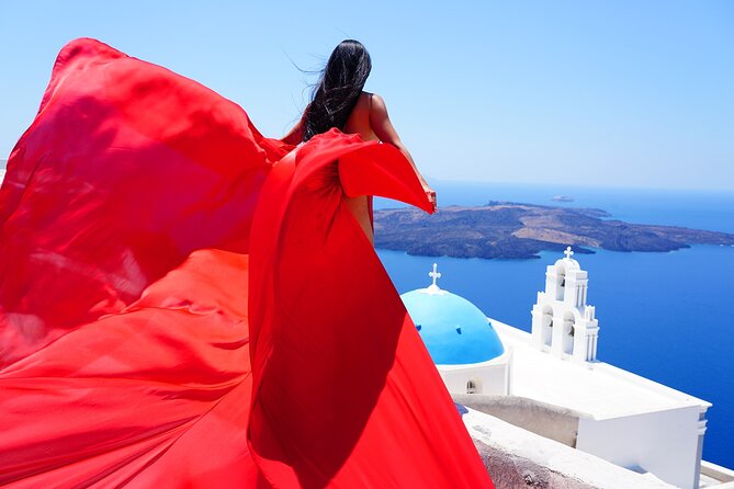 Santorini 2h Private Flying Dress Photoshoot with Transportation - The dresses and the flying effect