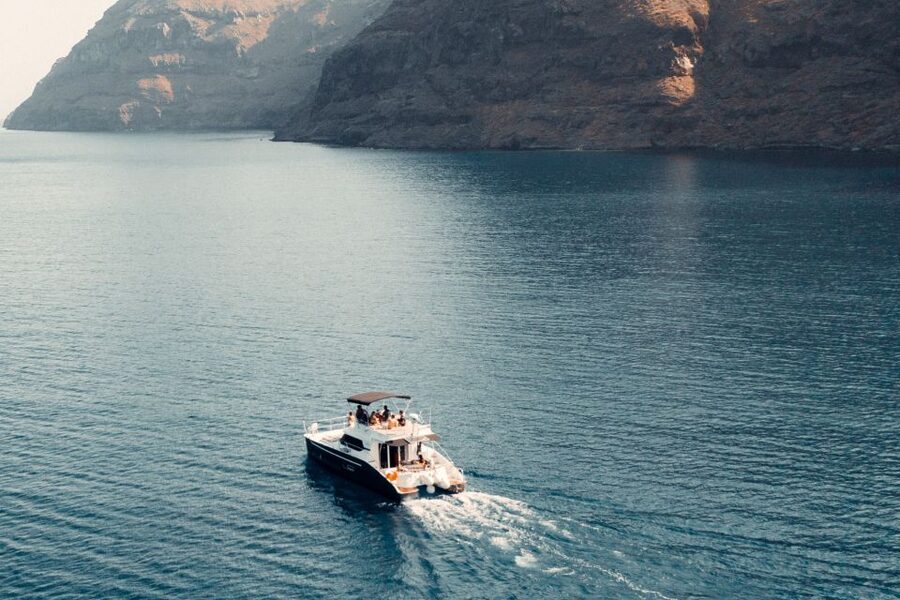 Santorini: Caldera Private Power Catamaran Cruise - The volcano and hot springs