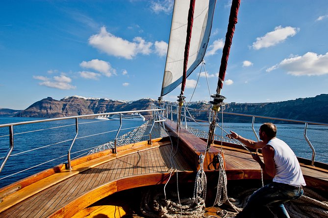 Santorini Caldera Sunset Sailing Cruise with Dinner and Wine - Greek buffet dinner near Thirassia Bay