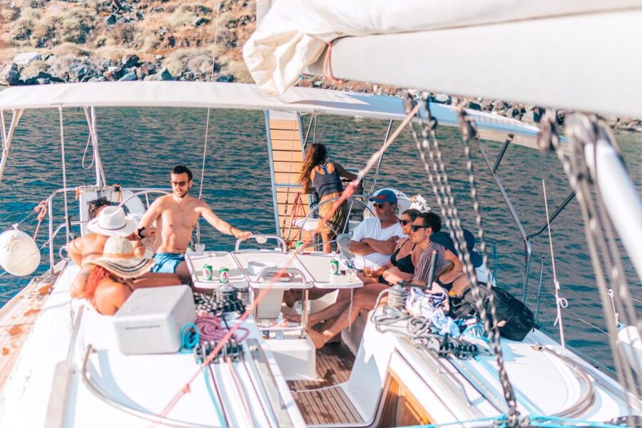 Santorini Caldera: Sunset Sailing Cruise with Meal - Fira, Firostefani, and Imerovigli from the sea
