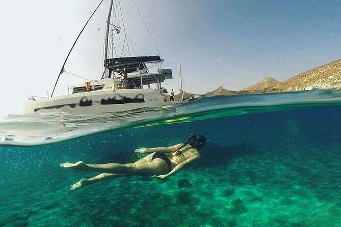 Santorini Catamaran Cruise with Fresh Meal and Open Bar - Circling the active Santorini Volcano