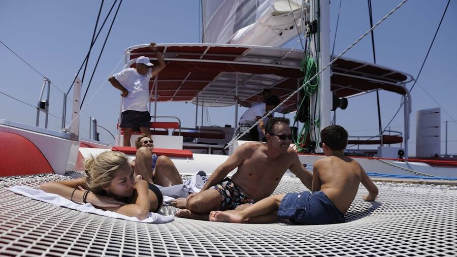 Santorini: Dream Catcher 5-hour Sailing Trip in the Caldera - BBQ lunch in a secluded bay