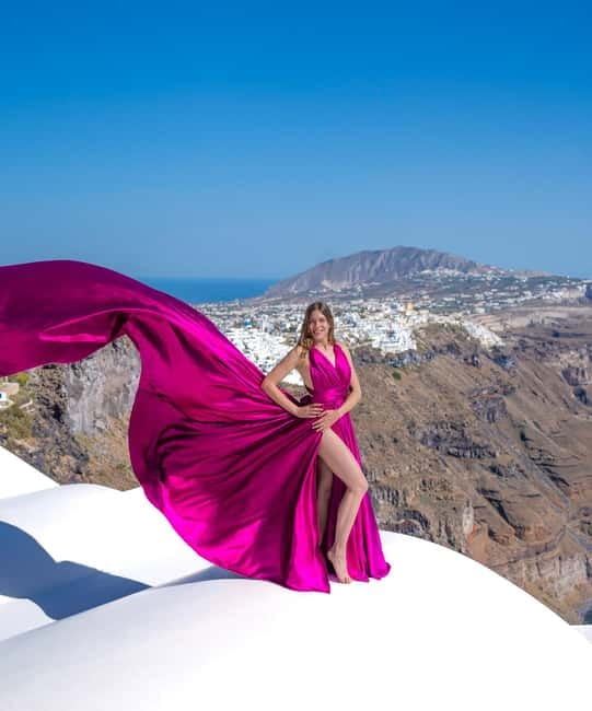 Santorini: Flying Dress Photoshoot with Edited Photos - How the Posing Works in 30 to 45 Minutes