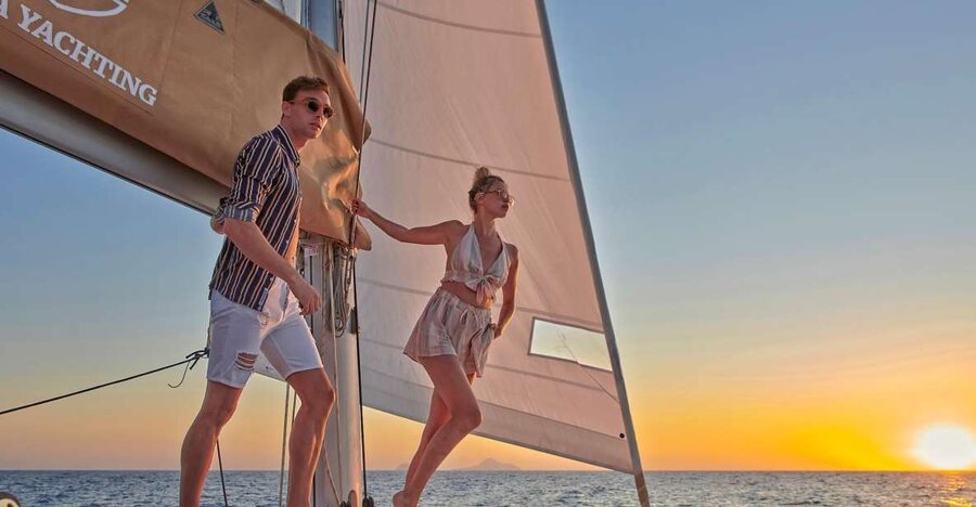 Santorini Gold Catamaran Cruise with Snorkel, BBQ & Open Bar - Starting at Vlychada Marina