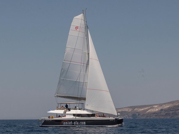 Santorini Luxury Catamaran Day Cruise with BBQ,drinks,transfer - Sailing beside the volcano and Palea Kameni