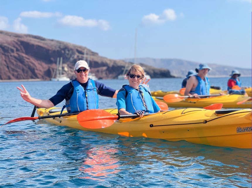Santorini: Sea Caves Kayak Trip with Snorkeling and Picnic - White Beach and the cliff-jumping option