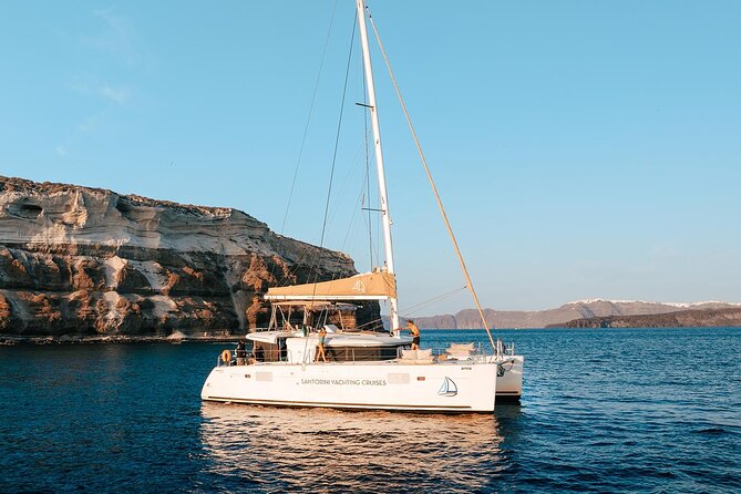 Santorini Sunset Sailing Cruise: Dinner, BBQ, Open Bar, Transfers - Mesa Pigadia is where swimming meets dinner