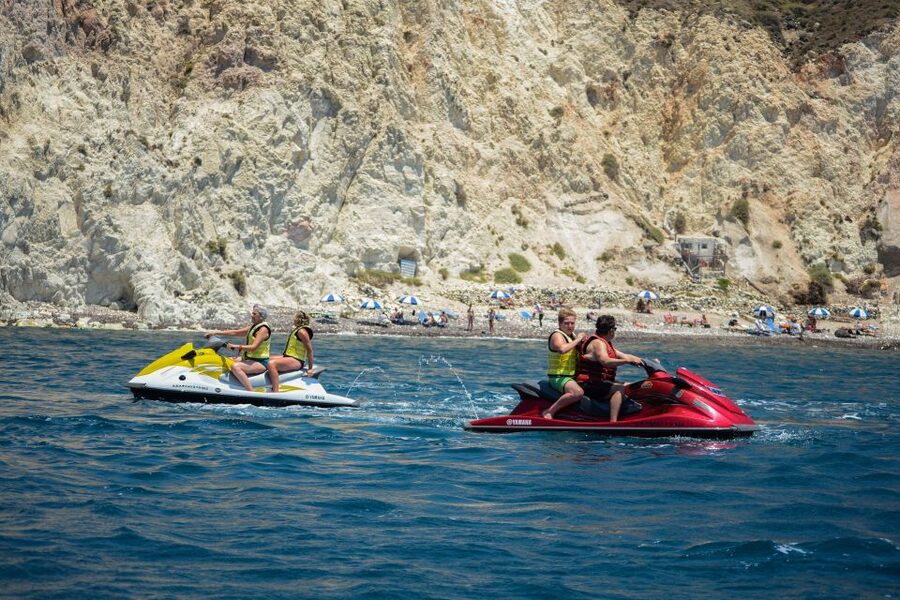 Santorini:Volcanic Beaches Cruise With Jet Ski - Riding out from St. George Beach