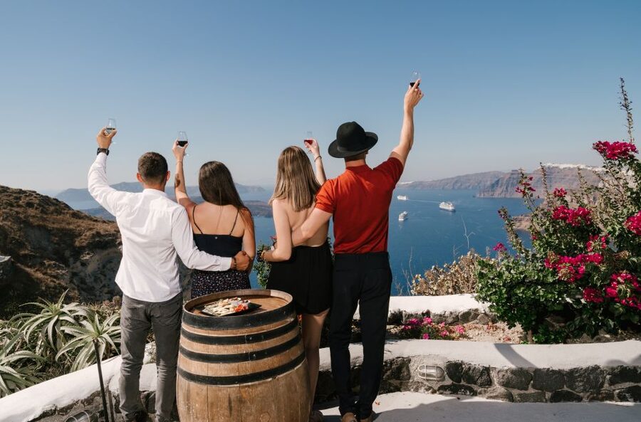 Santorini: Wine Tasting Tour to 3 Wineries with Transfer - Venetsanos Winery and the caldera view