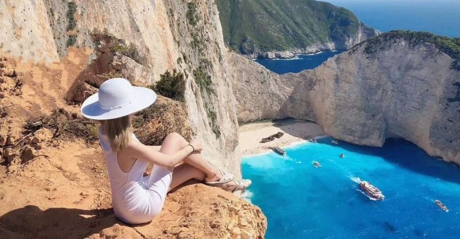Zakynthos Small Group Tour Shipwreck & Blue Caves Land & Sea - Exo Chora and the 2,500-year-old olive tree